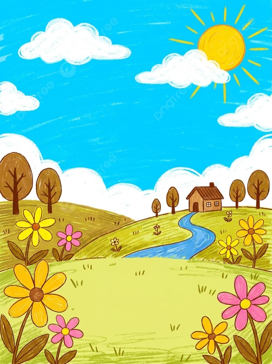 Fond illustré généré dans l'esprit du dessin — une prairie ensoleillée
